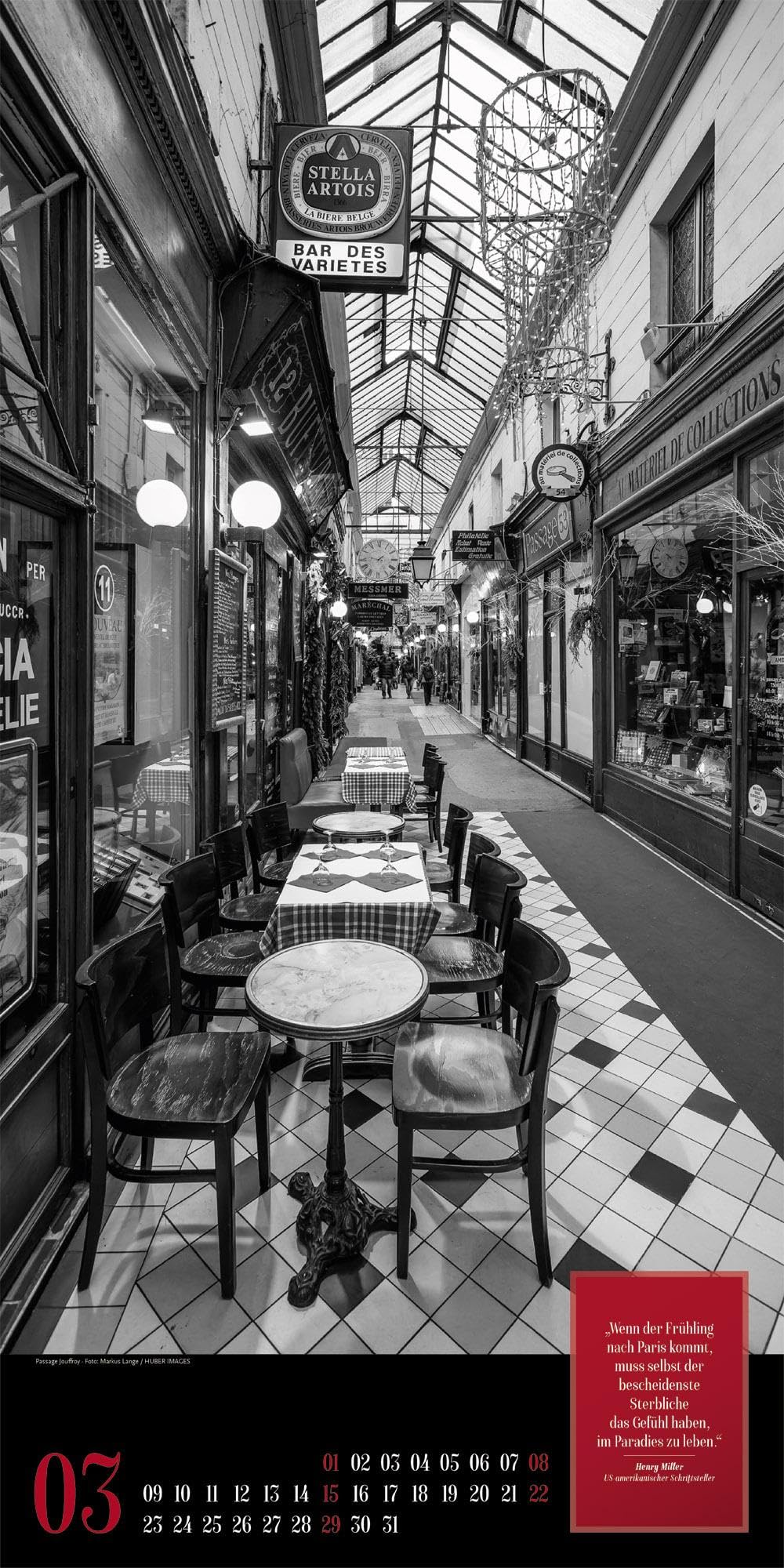 Paris, je t’aime Literatur-Kalender 2026 | Geschmackvoller Städtekalender im schlanken Hochformat (33x66 cm) | Fotos in Schwarz-Weiß mit Zitaten