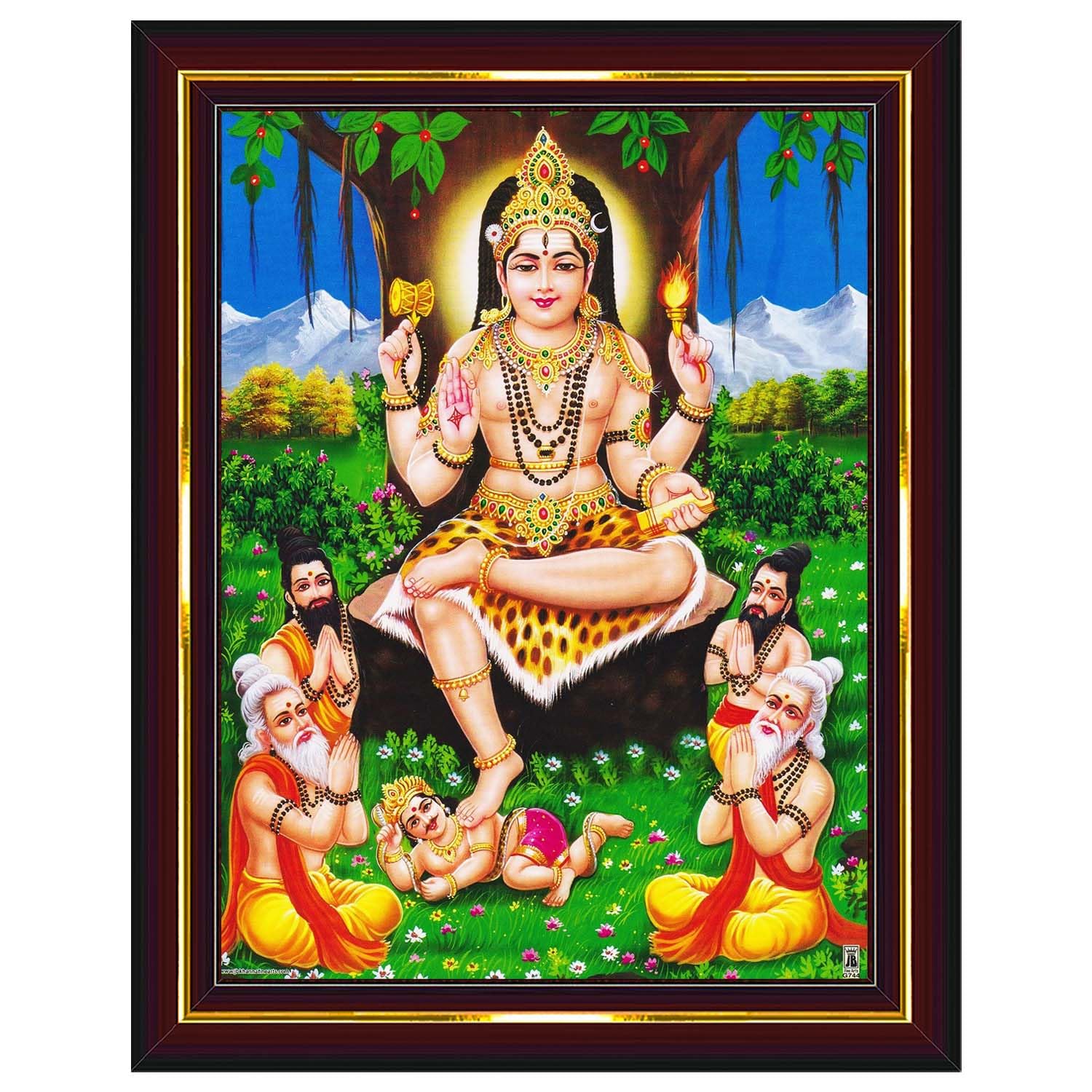 Pavan Photo Laminations Lord Dakshinamurthy Yoga Dakshinamoorthy Wall Painting Framed Home Decor (Wood,Matte,Brown,Small Size,6 x 8 Inch) B273S-image-46