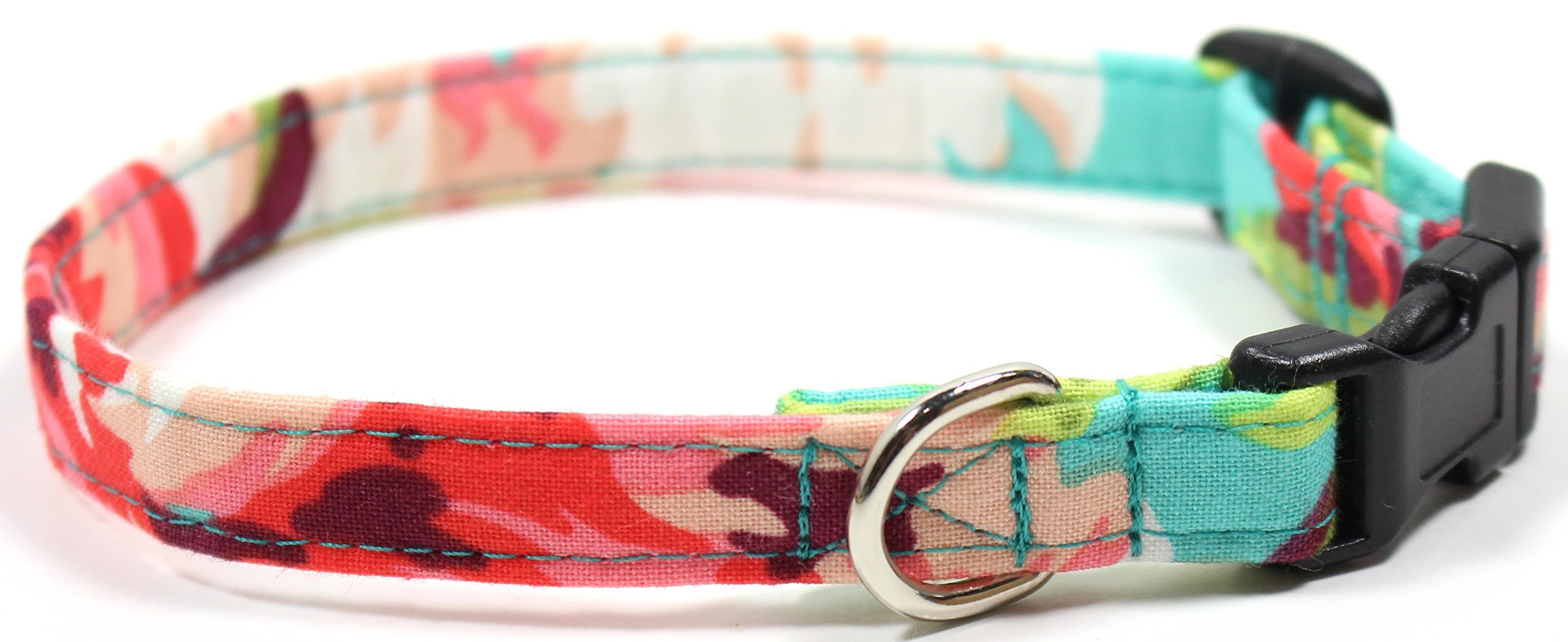 Ruff Roxy Aloha Girl Dog Collar with Pink Buckle, Hawaii Inspired Designer Cotton Dog Collar, Adjustable Handmade Fabric Collars (XS Black)
