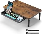 ETHU Monitor Stand for Desk, 3 Height Adjustable Computer Monitor Riser with Storage Drawer, Wood Computer Monitor Stand for Office and Home, Ergonomic Desk Stand for Printer, Laptop, PC (Walnut)