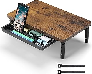 ETHU Monitor Stand Riser, 3 Height Adjustable Monitor Stand with Storage Drawer for Desk Wood Desk Organizer for Office and Home, Ergonomic Stand for Computer Printer Laptop PC iMac (Wood)
