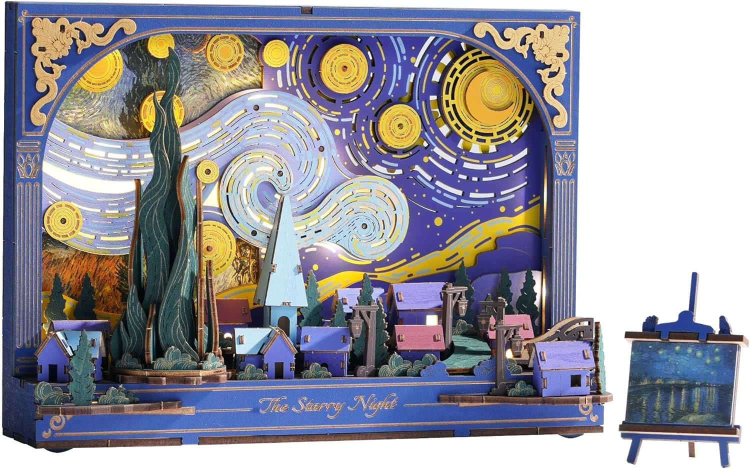 3D Wooden Puzzles for Adults Van Gogh Starry Night DIY Model Building Kits with LED Light - Home Decor, Wall Art & Unique Creative Gifts for Art Lovers/Men/Women