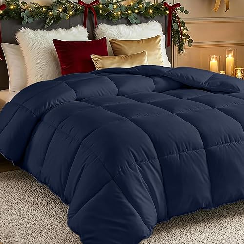 Utopia Bedding Comforters Queen Size, All Season Duvet Insert, Down Alternative Box Stitched Bed Comforter with Corner Tabs, Machine Washable (Navy)
