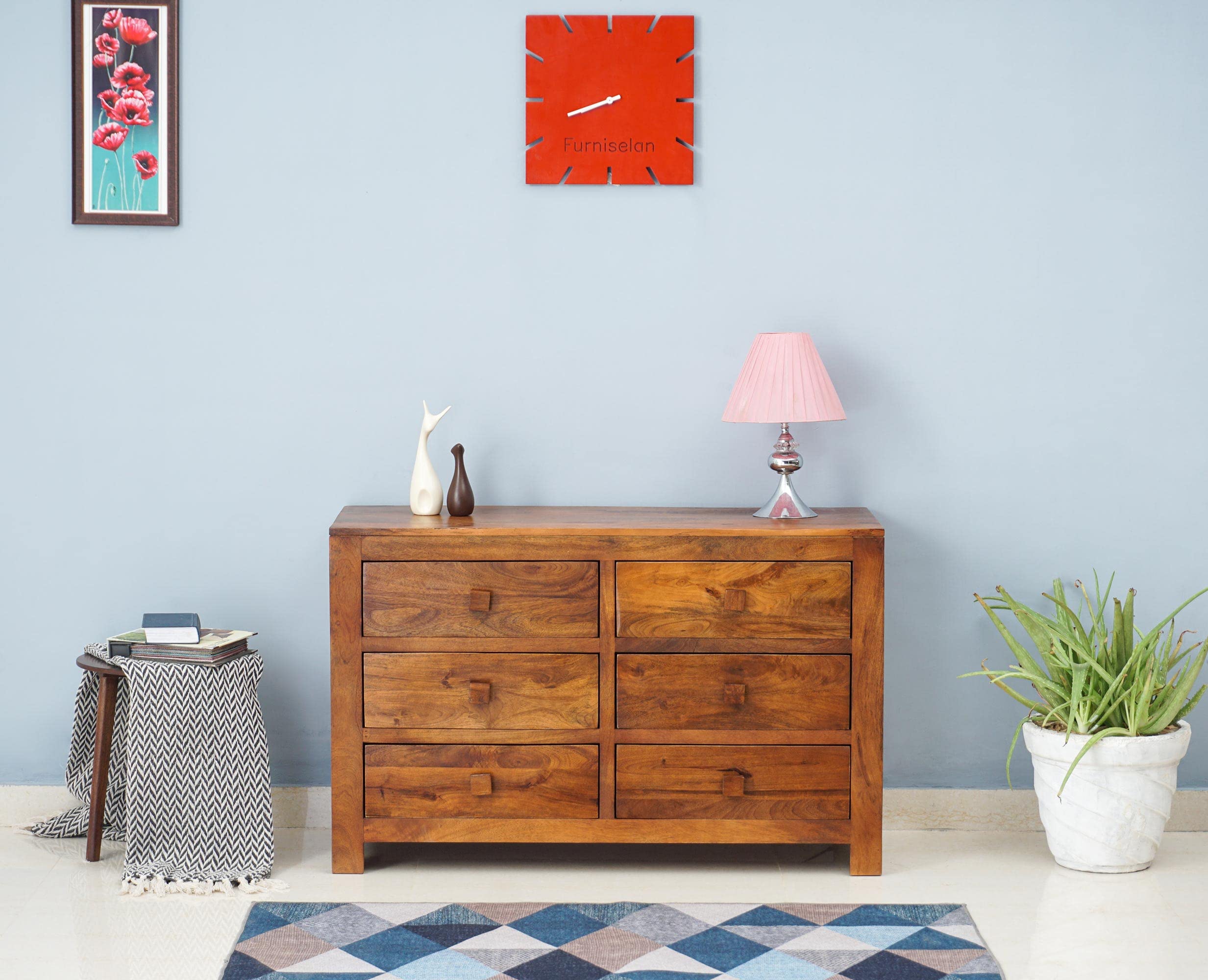 Furniselan Solid Wood Chest of Drawer Cabinets for Living Room | Six Drawer Cabinet Storage |Kitchen Storage Cabinet | Mango Wood (Dark Brown Finish)-picture-10