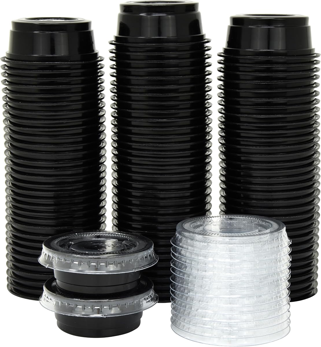 100 Sets - 0.5 oz. Black Jello Shot Cups with Lids | Small Plastic Containers with Lids | Sauce, Condiment, Disposable Portion Cups | Salad Dressing Container To Go