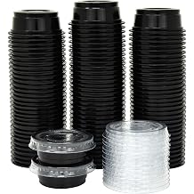 Small Plastic Containers with Lids Black 0.5 oz, 100 Sets | Jello Shot Cups, Disposable Portion Cups, Condiment Containers, Souffle Cups for Sauce and Dressing