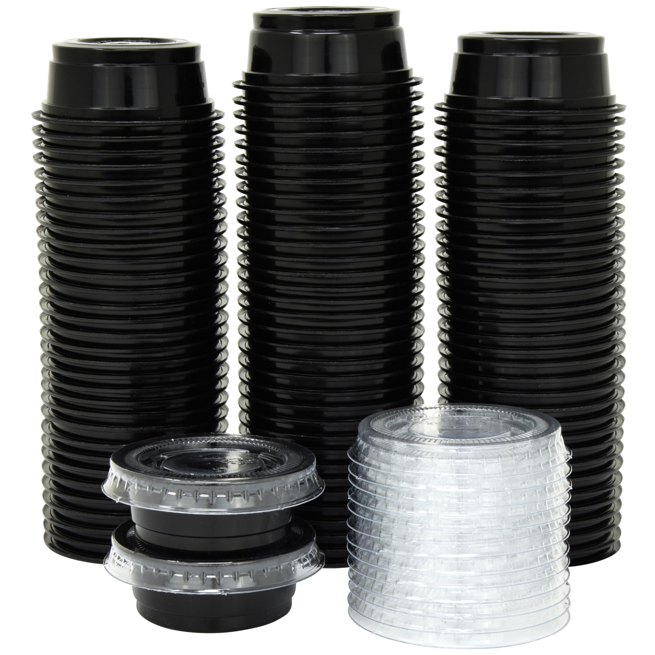 Galashield 0.5 oz Black Jello Shot Cups with Lids, 100 Pack - Small Disposable Plastic Portion Containers, Sauce Cups Condiment & Salad Dressing To Go