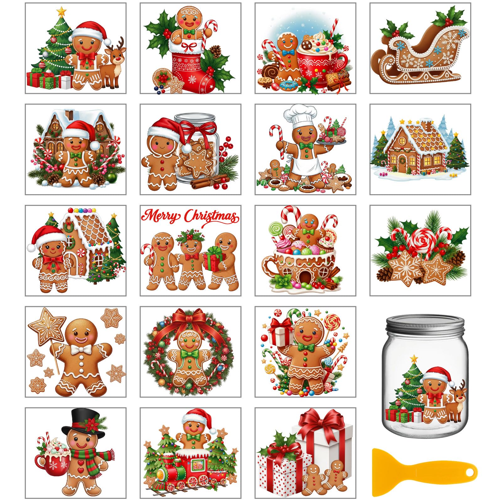 GLOBLELAND 18 Sheets Christmas Gingerbread Man Rub on Transfes for Crafts