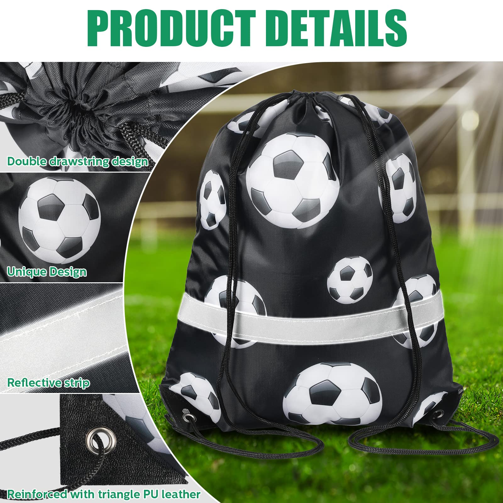24 bolsas de fútbol con cordón trasero con rayas reflectantes para equipo de fútbol, deportes de equipo para yoga, baile, suministros de natación, Como se muestra 3