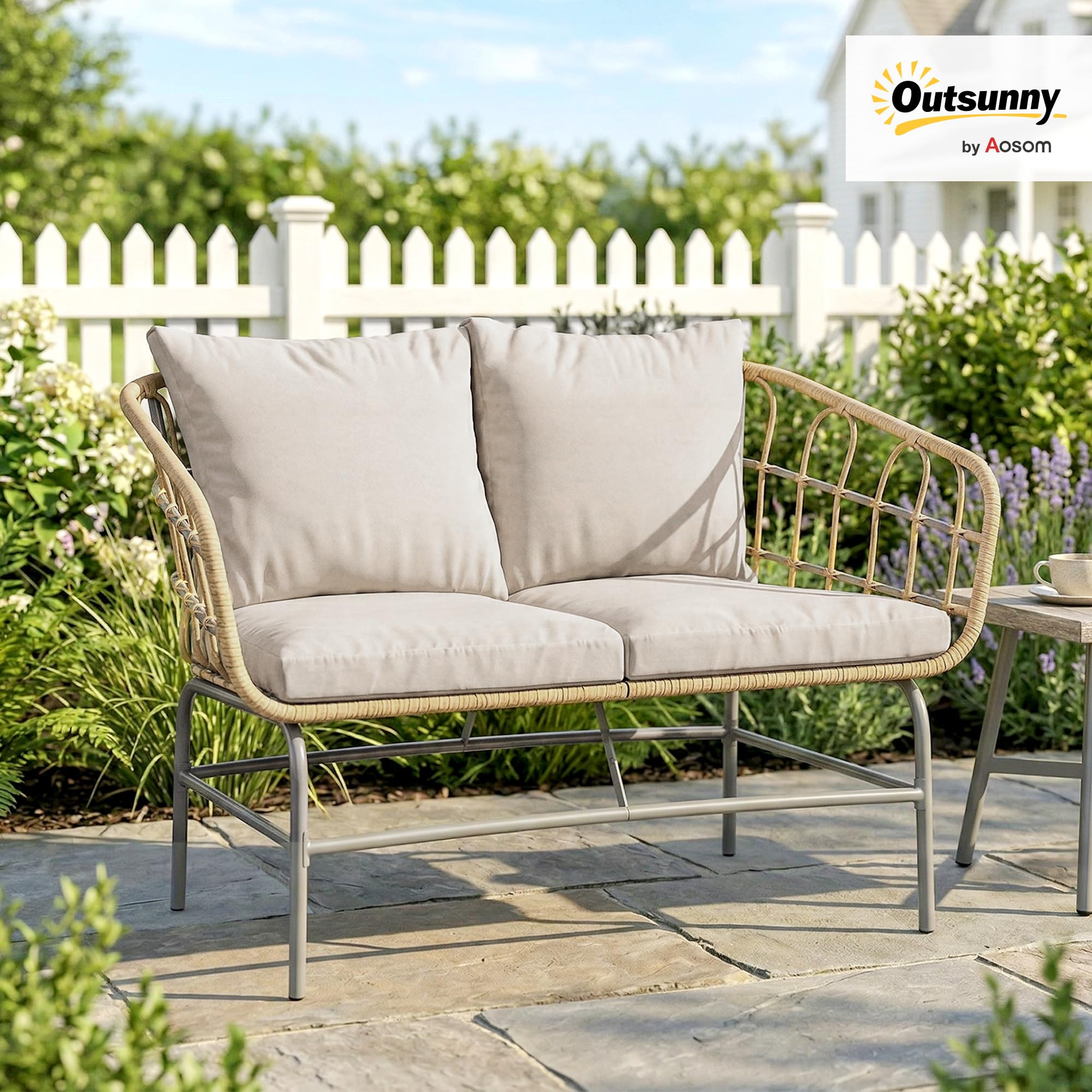 Outsunny Canapé de Jardin 2 Places Résine Tressée Marron