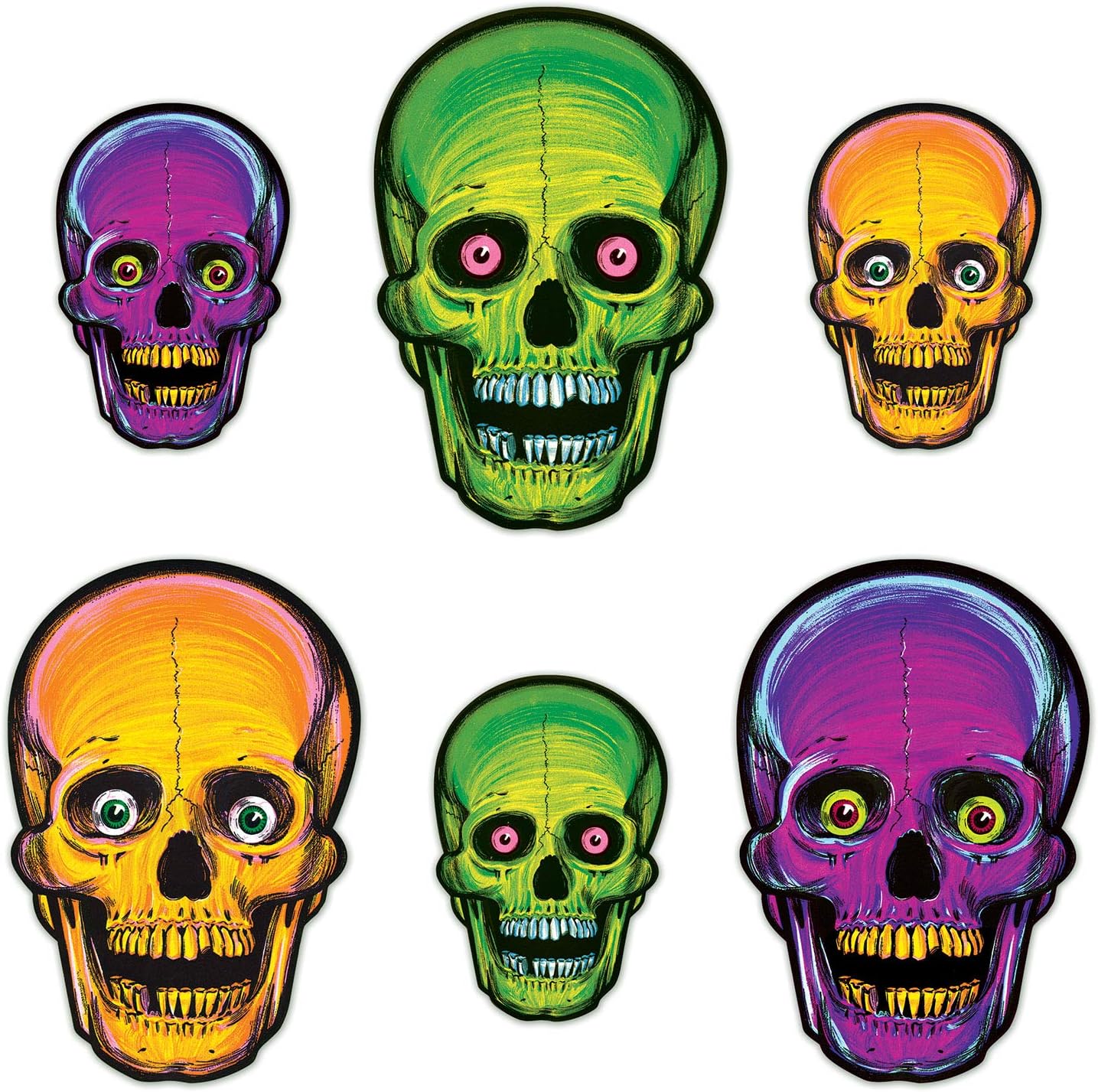 Nite-Glo Skull Vintage Halloween Cutouts - 6 Pcs.