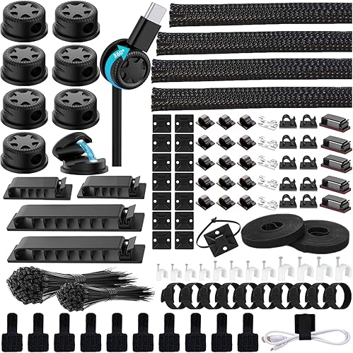 ELII Kit de organización de cables de 328 piezas, 8 soportes magnéticos para cables, 69 clips adhesivos para cables, 4 fundas divididas, 22 correas