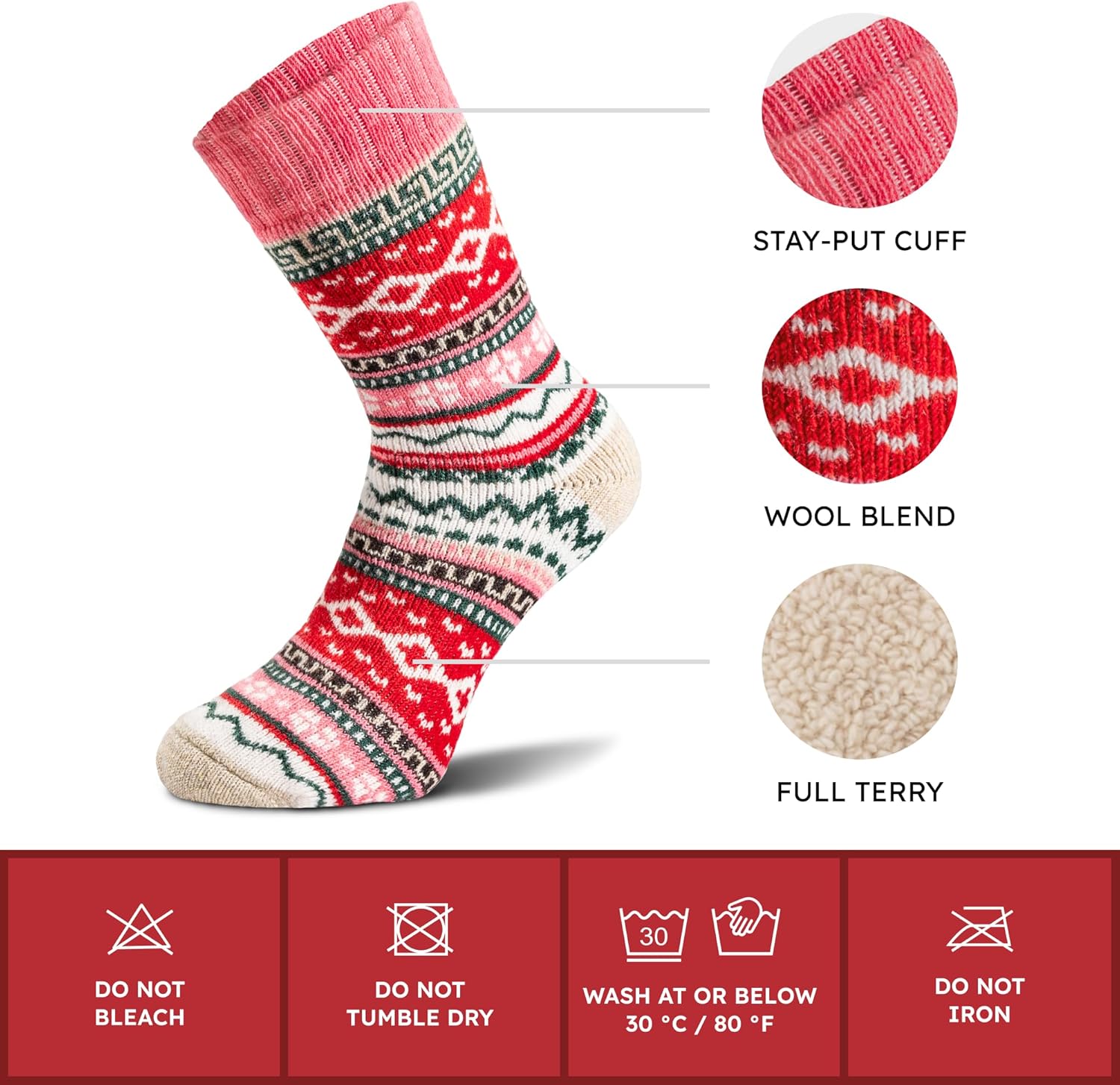 NORDIC Socks 5 Pairs, Merino Wool Socks for Men & Women, Winter socks, Cozy and Comfortable