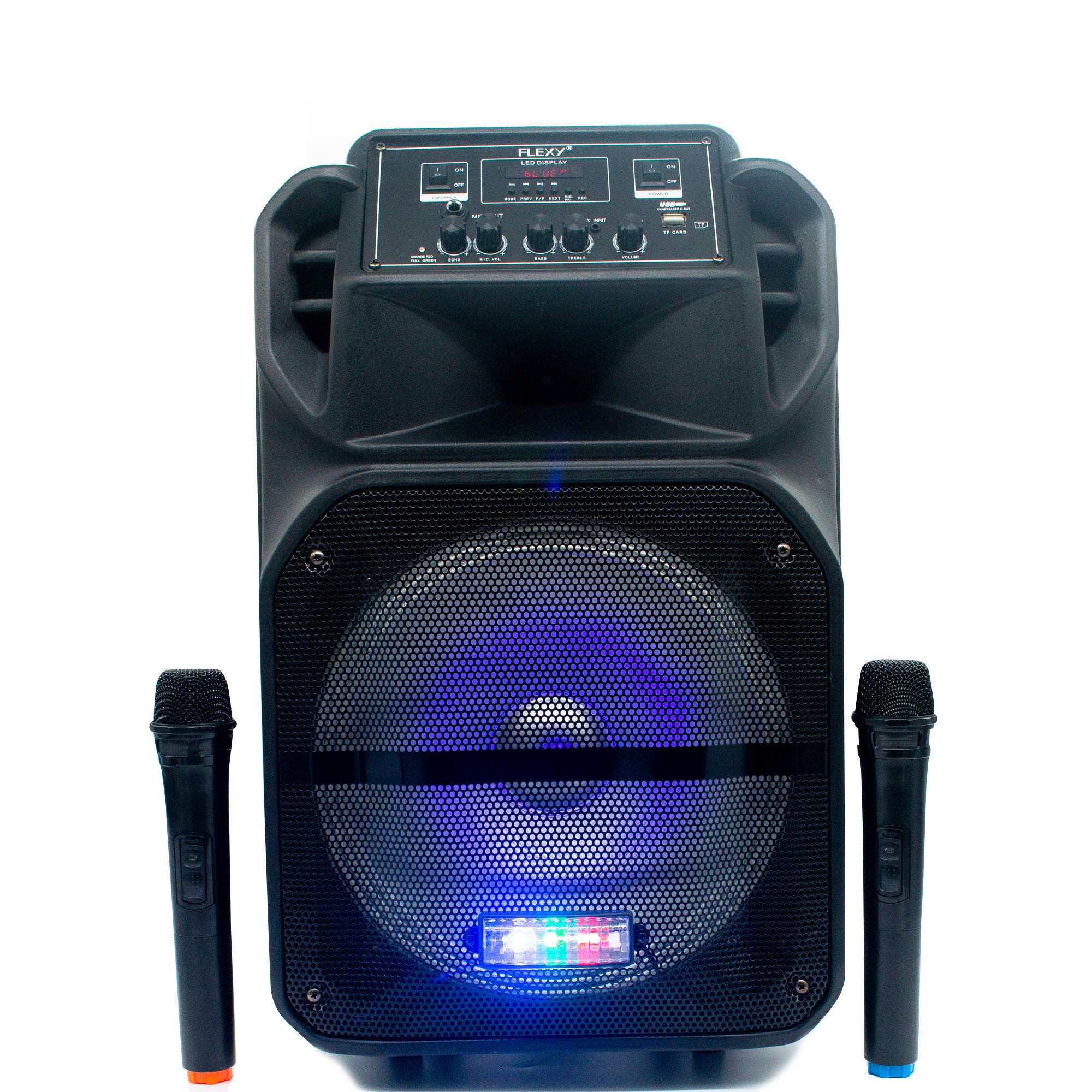 FLEXY® ThunderBeat 12" Portable Trolley Speaker - 20,000W PMPO, Dual Wireless Microphones, Bluetooth, FM Radio, Remote Control, Outdoor PA System