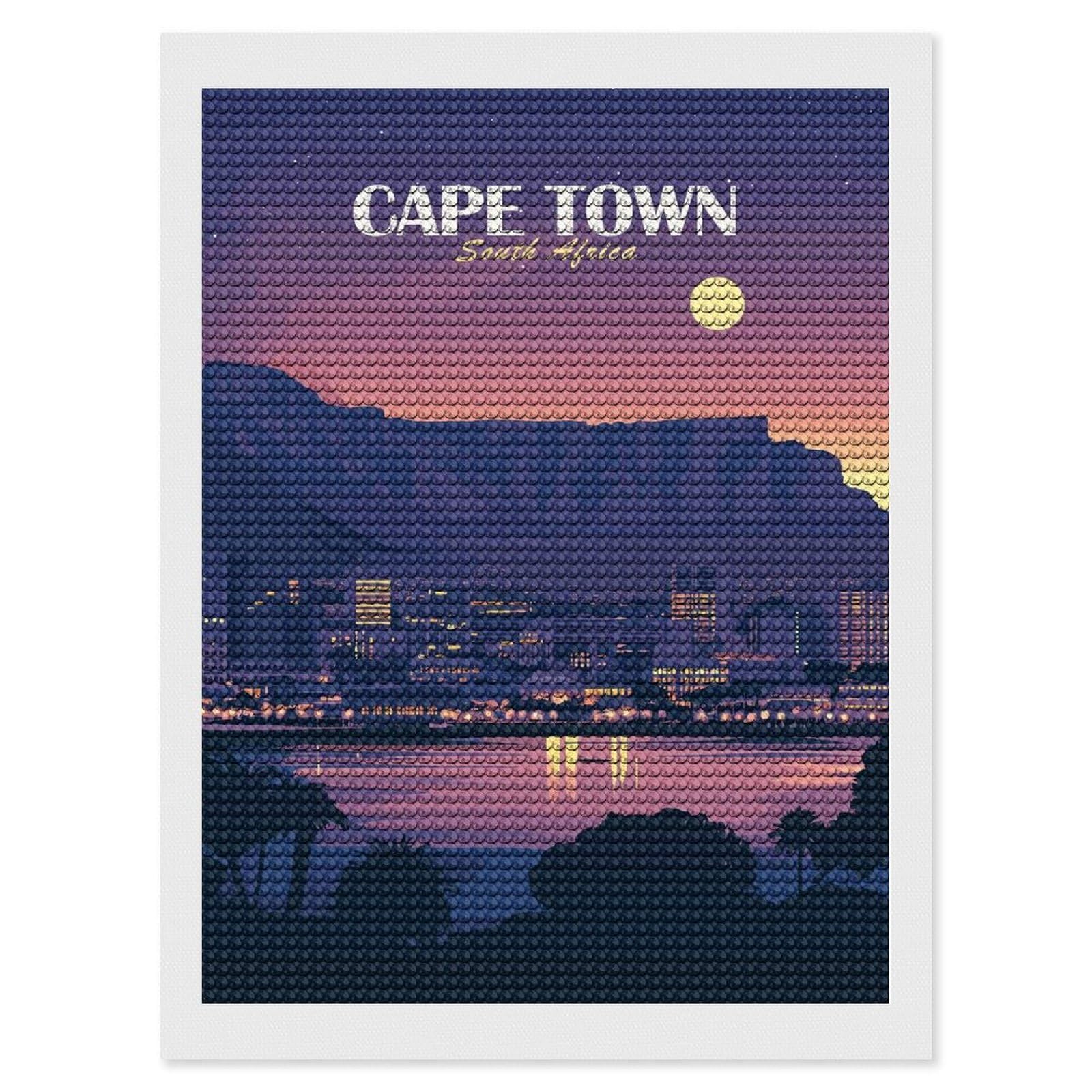 Junmoney Cape Town South Africa Cityscape Diamond Painting Set 12"x16", for Adults, Decorate Your Room, Thoughtful Handmade Gift, Boho Decor, with Tool Kit