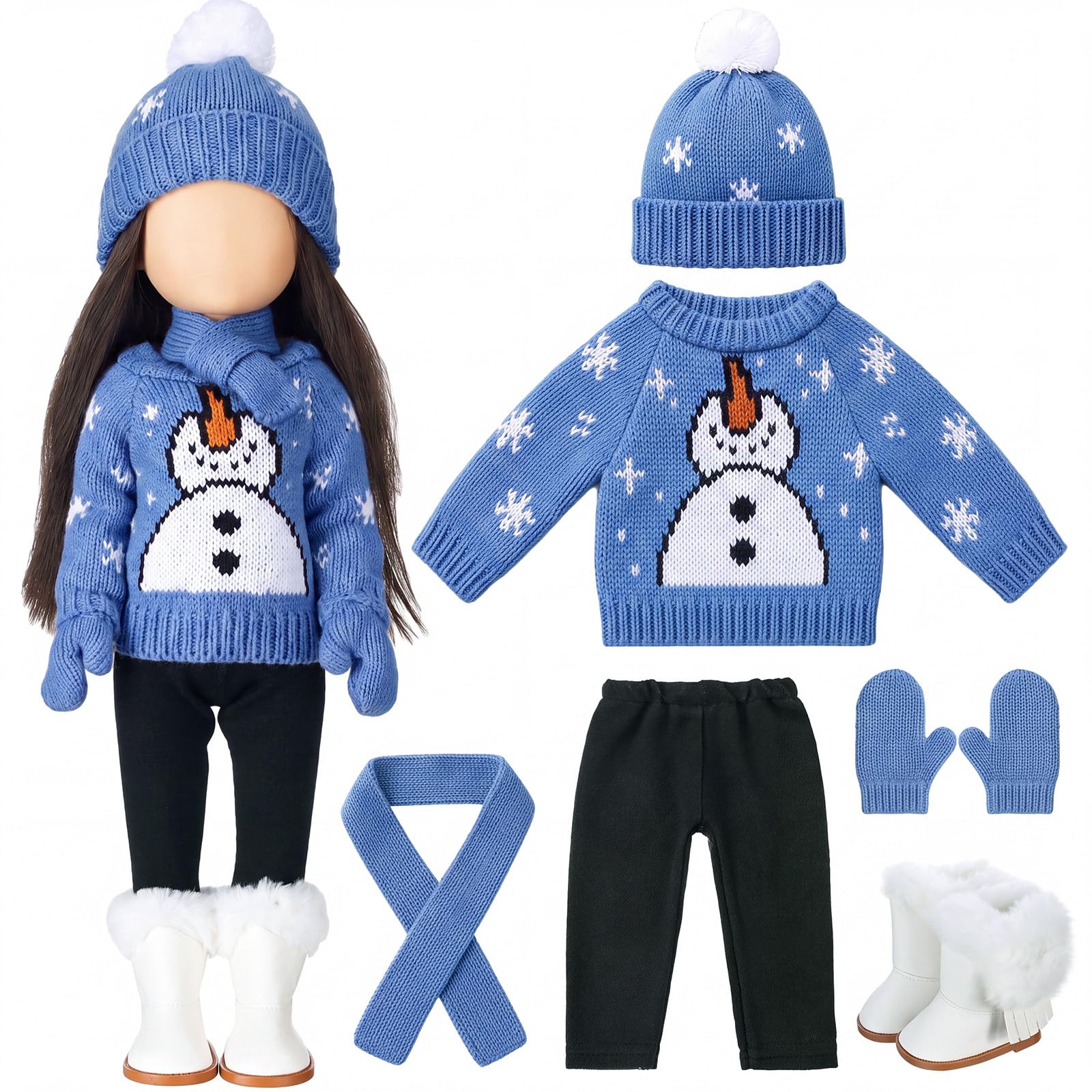Fourluoo 6 Pcs 18" Christmas Doll Clothes, Blue, Snowman