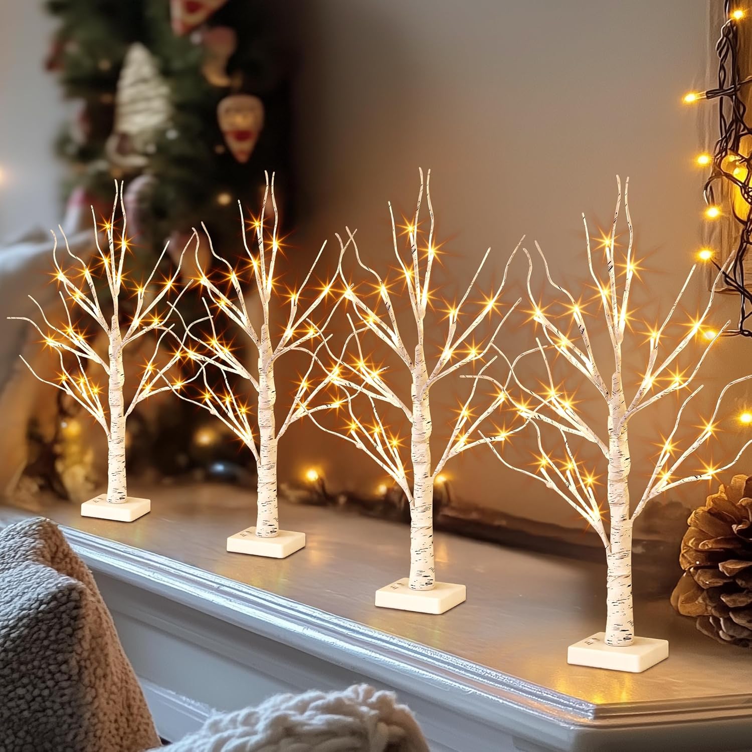 PEIDUO Christmas Decorations, 2FT White Christmas Tree Battery Powered with Timer, Fairy Light Spirit Tree for Room Inside Fireplace Decor (4PK) PEIDUO Christmas Decorations, 2FT White Christmas Tree Battery Powered with Timer, Fairy Light Spirit Tree for Room Inside Fireplace Decor (4PK)