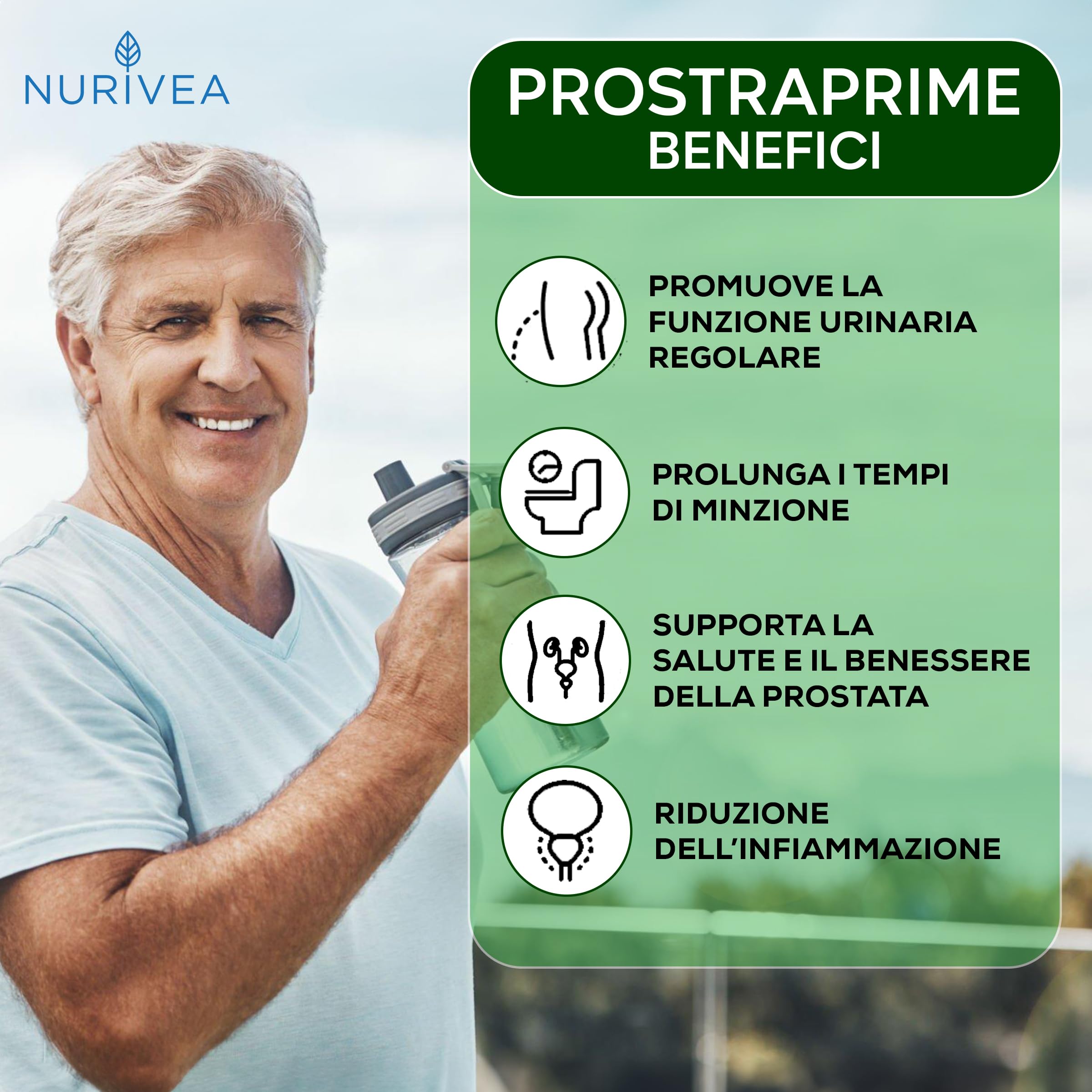 NURIVEA Serenoa Repens per la Prostata Integratori Saw Palmetto 360 Mg con Zinco Estratto di Ortica Epilobio Semi di Zucca 120 Compresse Made in Italy