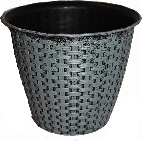 Miniatura 2 de Maceta de mimbre de plástico de aspecto tejido, redonda, para interiores y exteriores, contenedor decorativo duradero de 8 pulgadas, elegante y