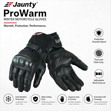 JAUNTY Winter Motorcycle Gloves for Men and Women Warm Thinsulate Waterproof Touchscreen Leather Riding Gloves with Carbon Fiber Knuckle ATV BMX Motocross Gloves for Riding