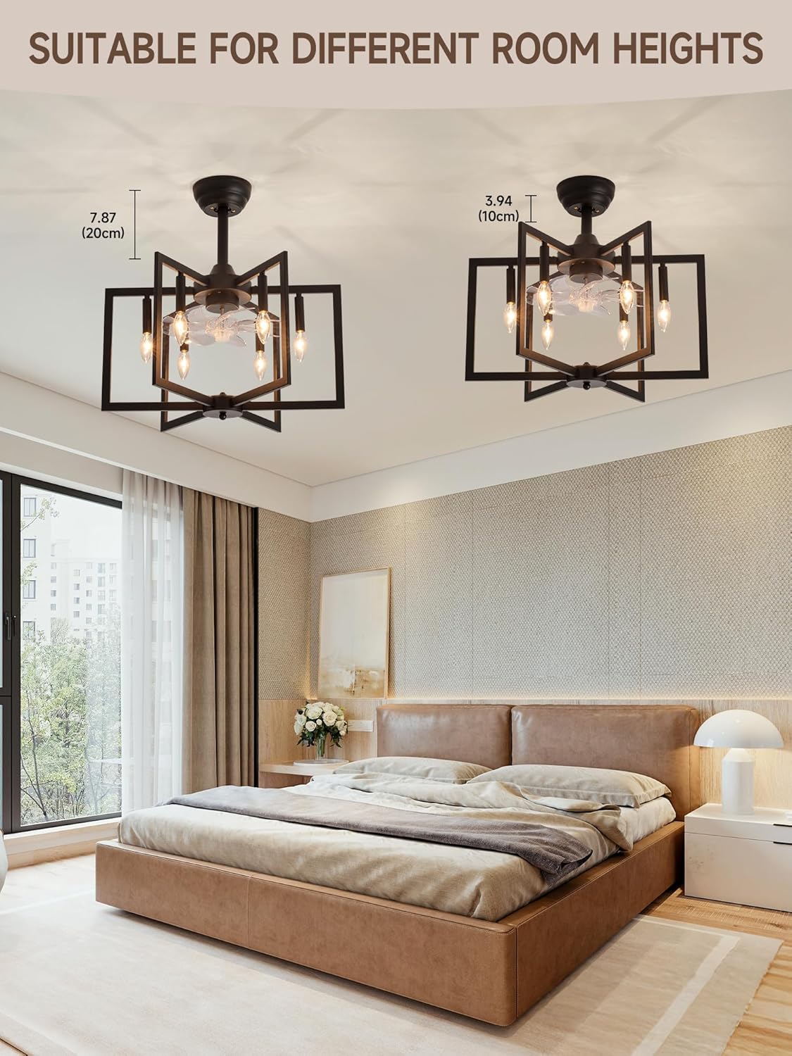 Black Chandelier Fan Farmhouse Rustic Ceiling Fan with Light and Remote, Adjustable Height, Rustic Chandeliers for Living Room, Bedroom, Hallway, Entryway Kitchen Lighting
