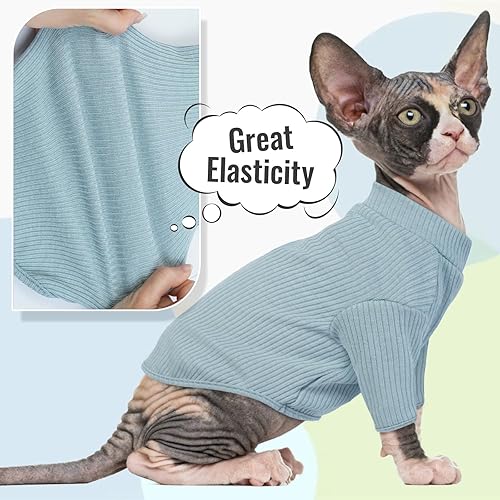 Miniatura 5 de DENTRUN Sphynx - Camisa de gatos sin pelo, camiseta de gatito, transpirable, cuello alto, adorable ropa de gato, chaleco de pijama
