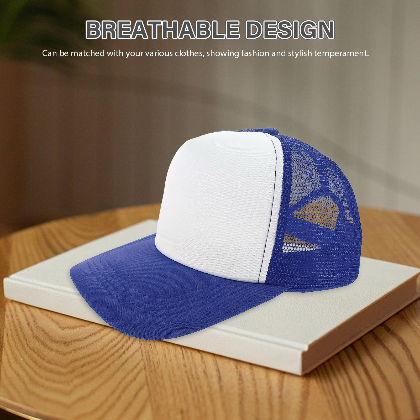 10 Cappelli Baseball Vuoti per Sublimazione in Poliester Spugna Blu, Berretti Traspiranti DIY per Trasferimento Termico, per Pesca e Campeggio