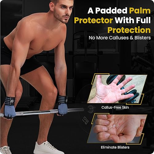 Miniatura 5 de Special Essentials Guantes de gimnasio de entrenamiento para hombres y mujeres, guantes de ejercicio sin dedos con acolchado antideslizante y correa