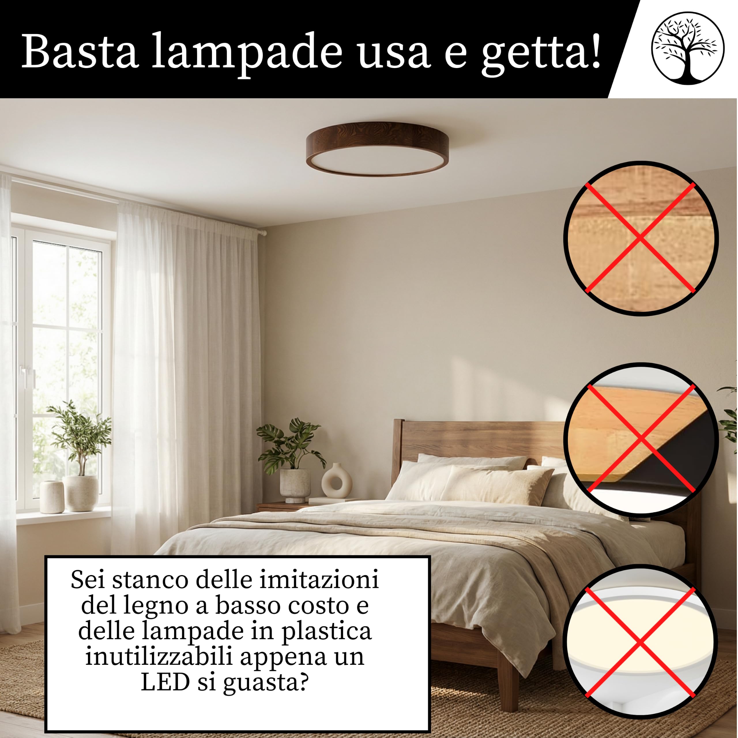 Plafoniera rotonda legno noce 3xE27 (47 cm) LEJA | Legno massello, Installazione facile, Prodotto nell'UE, CE, Paralume in vetro satinato, Facile da pulire