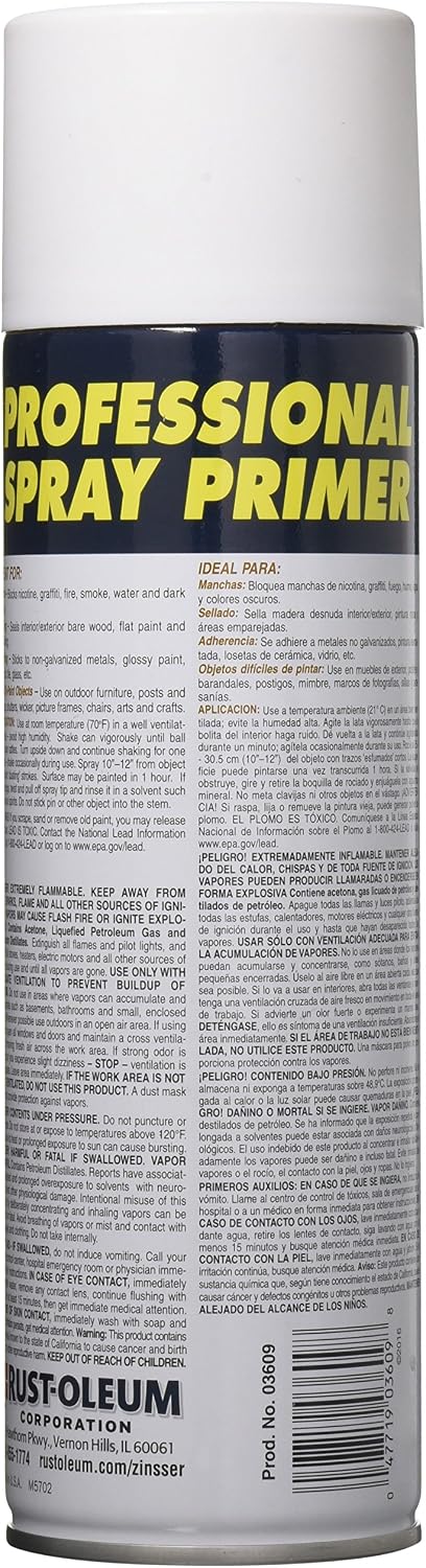 Zinsser by Rust-Oleum 3609 Oil-Base Spray Primer, White, 16 oz, (Pack of 1)