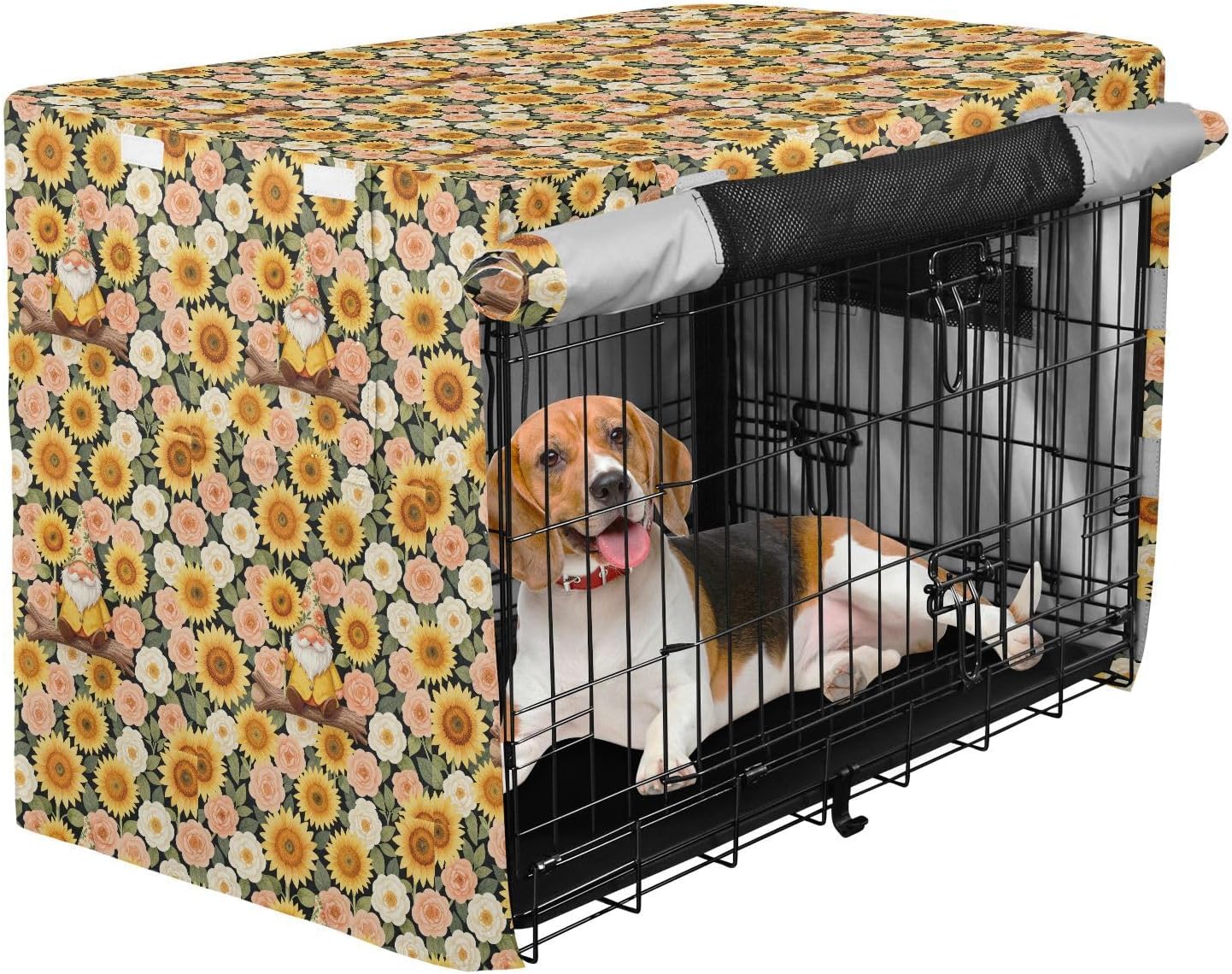 Gnomes Sunflowers Dog Cage Covers Puppy Kennel Cover Dog Crate Curtains 48 Inch