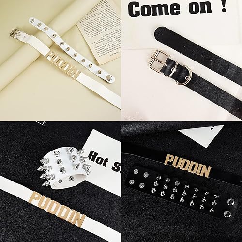 Vista 6 de YANCHUN Puddin Necklace Bracelet Set Puddin Choker Jewelry Halloween Choker Bracelet Set Halloween Collar Punk Leather Jewelry for Women Party
