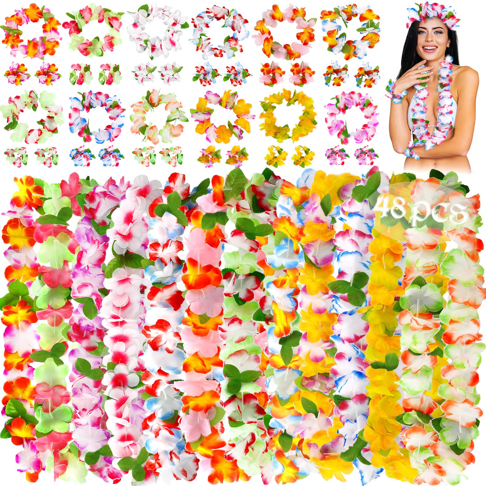 Accessoire Déguisement Thème Hawaï TANJI 36 Colliers Hawaïens Fleurs Multicolores – Guirlandes Hawaïennes Tropicales – Idéal Fête Plage, Luau, Mariage, Déguisement