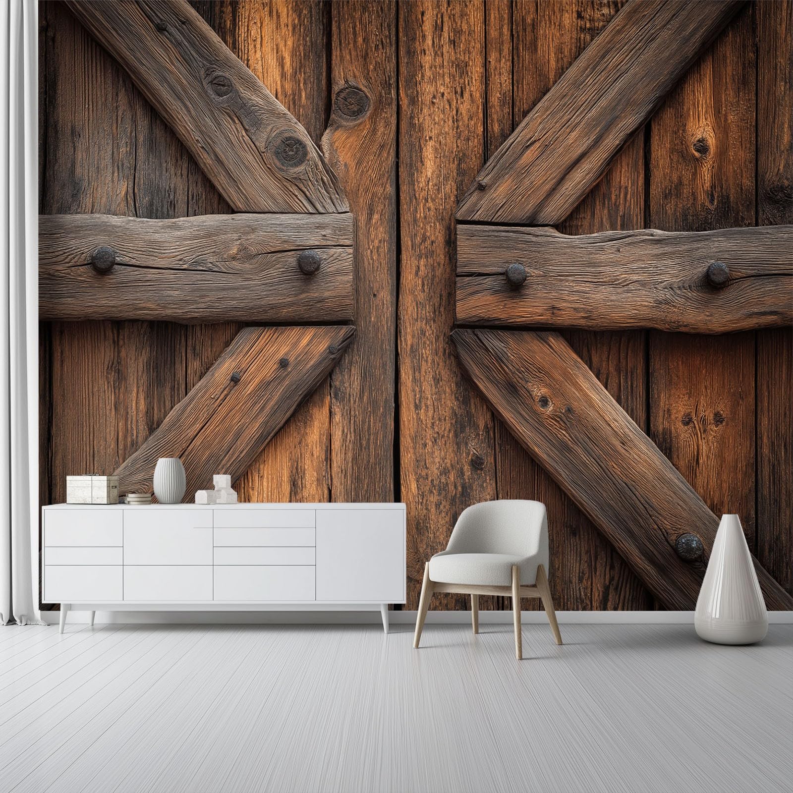 Tapeta 3D z włókniny drewniane drzwi 400 x 280 cm styl retro tapeta dekoracja ścienna do salonu sypialni ciemnobrązowa