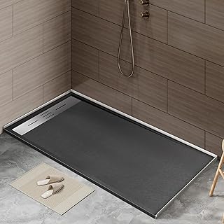 60" x 32" Zero Threshold Shower Pan with Reversible Drain, Non-Slip SMC Shower Base for Wheel Chair Access, Includes 3-Sided Aluminum Waterproof Strip (Black)