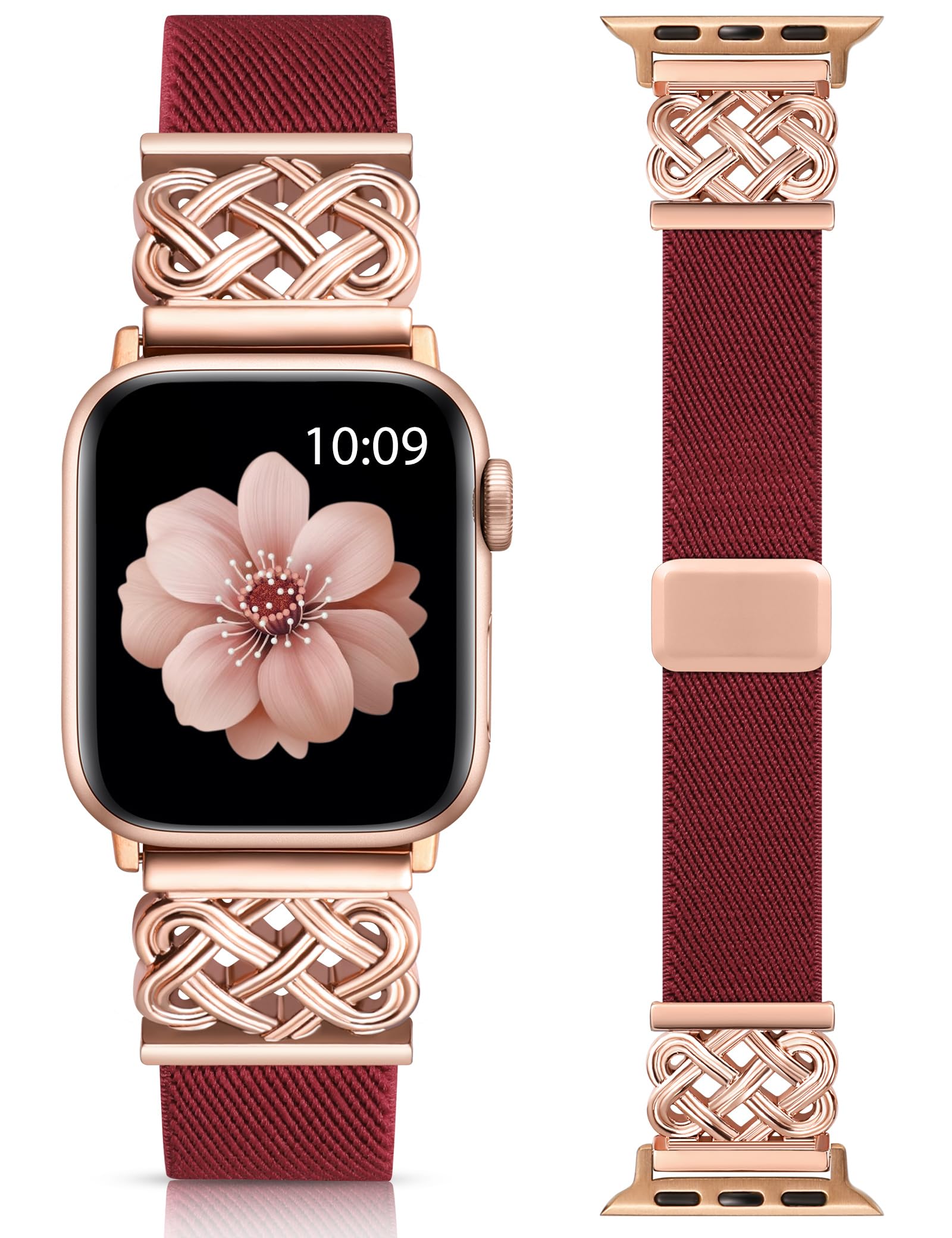 Minyee Magnetic Stretchy Band Compatible with Apple Watch Bands 38/40/41/42/44/45/46/49mm Women Men, Celtic Knot Soft Elastic Nylon Fabric Strap for iWatch Series 11 10 9 8 7 6 5 4 SE/Ultra 3 2 1 — view 12