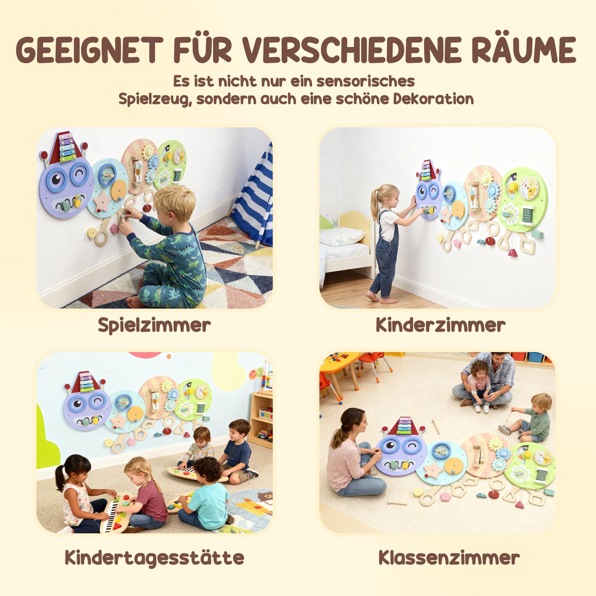 AIYAPLAY Caterpillar Montessori Busy Board zabawka sensoryczna tablica aktywności, ściana aktywności, centrum nauki, deska zajęcia, zabawka ścienna, prezent dla chłopców i dziewczynek od 3 lat