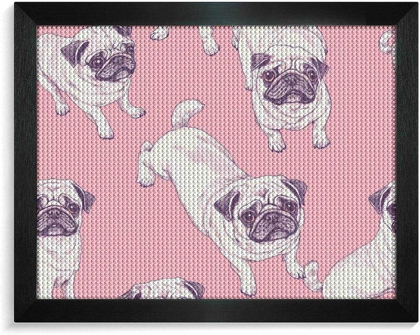Pug Dogs Lying Down Standing Up Printed Diamond 5D Painting Kit 16x20in DIY Full Drill Craft with Tools for Home Wall Decor Gift Blackwood 50 * 40cm