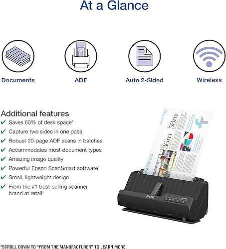 Miniatura 4 de Epson - Workforce ES-C320W - Wireless Compact Desktop Document Scanner - 2-Sided Scanning and Auto Document Feeder - Paper and Card Scanner - Black