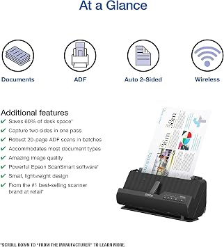 Epson Workforce ES-C320W - Wireless Compact Desktop Document Scanner - 2-Sided Scanning Auto Doc Feeder - Can Scan Paper and Cards - Black