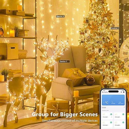 Miniatura 7 de BrizLabs Luces de Navidad inteligentes, 200 luces LED de Navidad de 66 pies con aplicacióncontrol de voz, 8 modos regulables de luz blanca cálida,