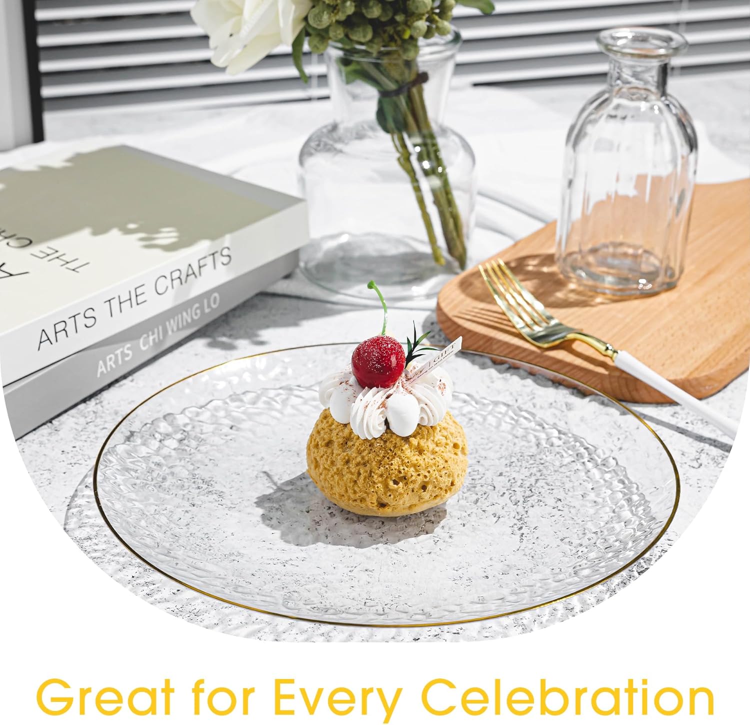 100PCS Clear and Gold Plastic Plates, 10 Inch Disposable Dinner Plates with Gold Rim, Heavy Duty Stone Texture Plastic Plates for Party and Weddings - Image 6