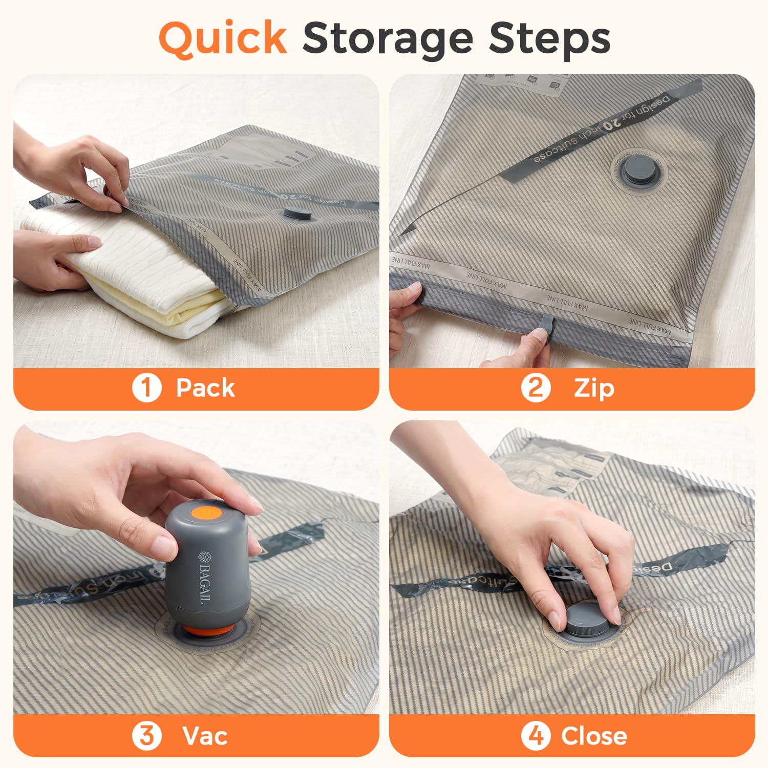 BAGAIL Sacchetti Sottovuoto Da Viaggio Con Pompa Elettrica Ricaricabile Senza Fili, Riutilizzabili Con Pompa, Compressori Per Casa, Organizer Valigia - 24 Pezzi