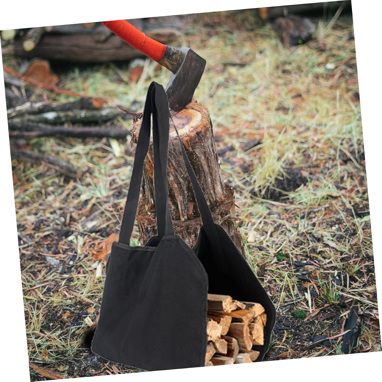 Alipis Portable Firewood Carrier Bag Large Capacity Canvas Log Holder for and Storage Camping and Home Use Black