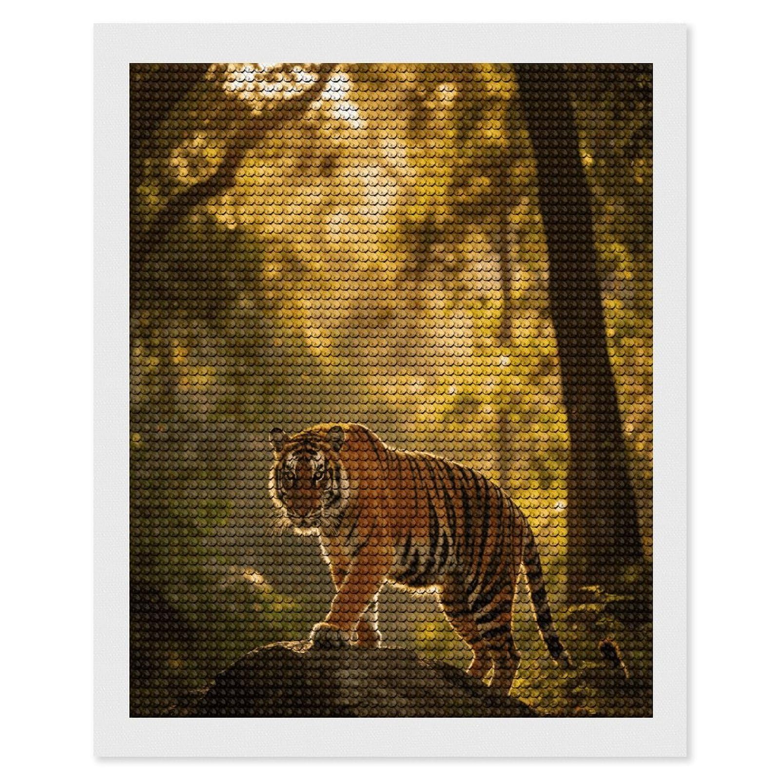 FekiLoot Tiger Paint by Numbers Kit for Adults Beginner DIY Diamond Dots Paintings Round Full Drill Diamond Art Kits Picture Diamond Art Painting Kits for Home Decor 16"x20"