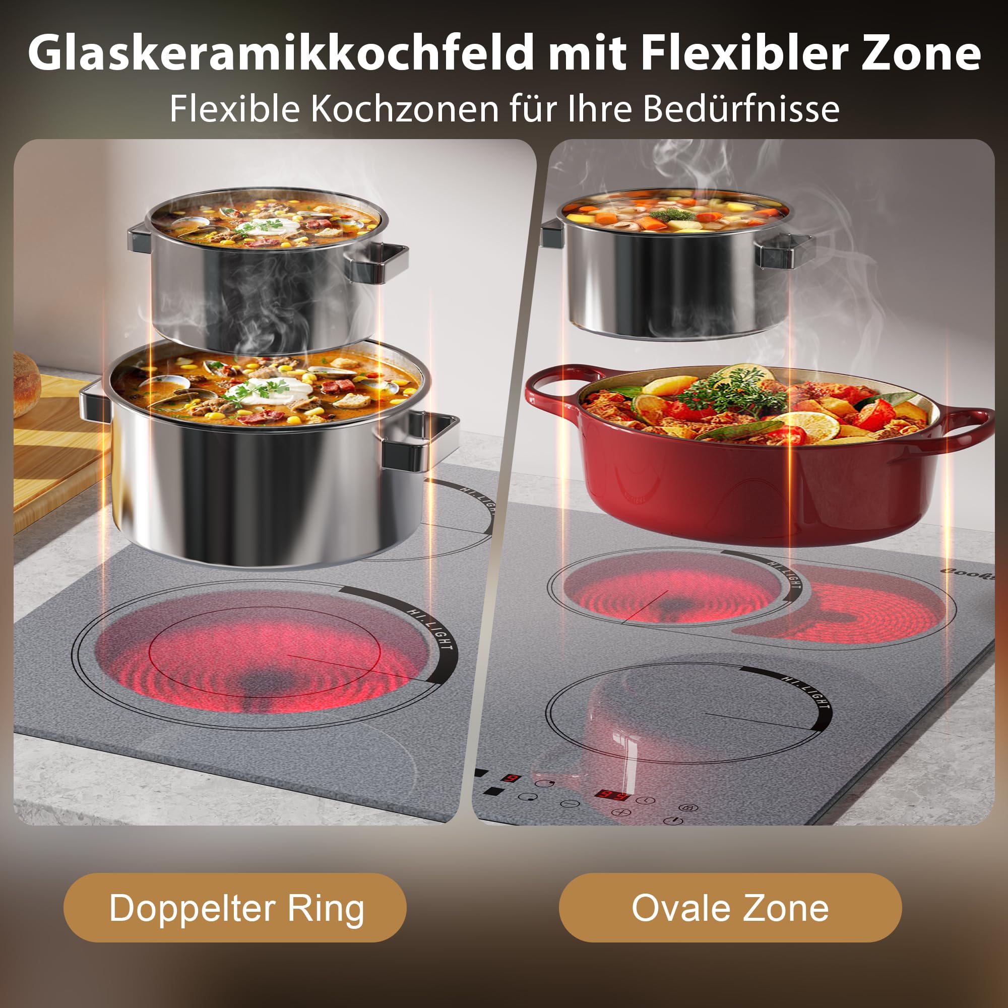 Gudsunal Einbau- Induktionskochfeld, Kochfeld 2 Platten, 3600W