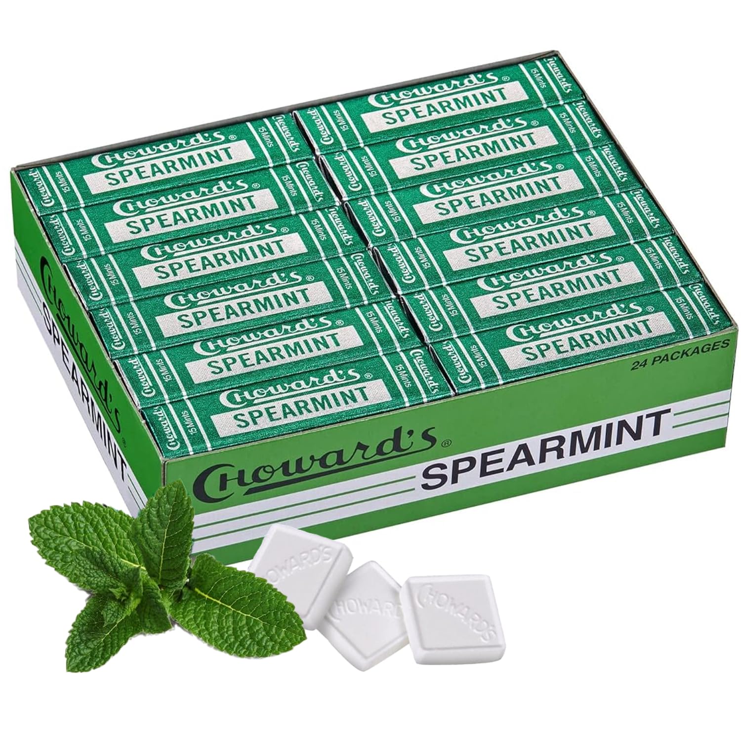 Choward's Spearmint Unique Aromatic Flavors for Everyday Freshness, Travel, Sharing, and Gifting, Distinctive Taste, Pack of 24 (15 Mints, 24 Packages Per Box)