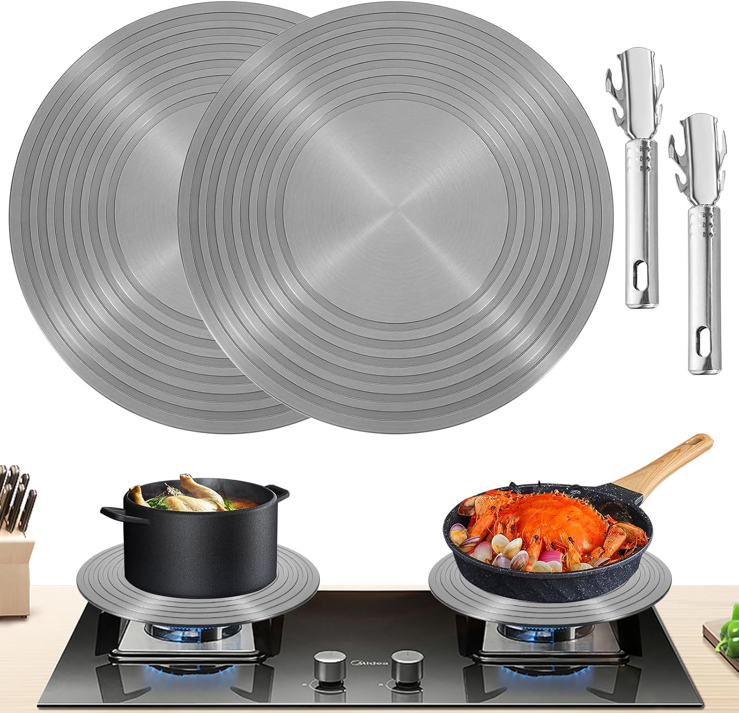 Amazon.com: 2 Pack Gas Stove Heat Diffuser Plate, Round Fast Defrosting Tray Aluminum Non-Stick ...