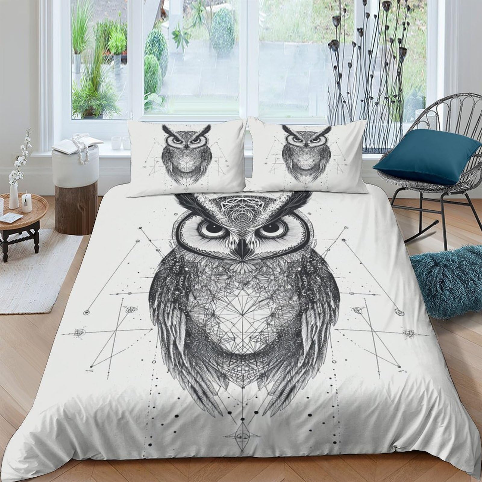 Ctjqhvkz Style-6 3D Printed Owl Art Fitted Sheet Microfiber Soft Breathable Geometric Pattern Mattress Cover For Bedroom Dorm Decor Single（135X200cm）