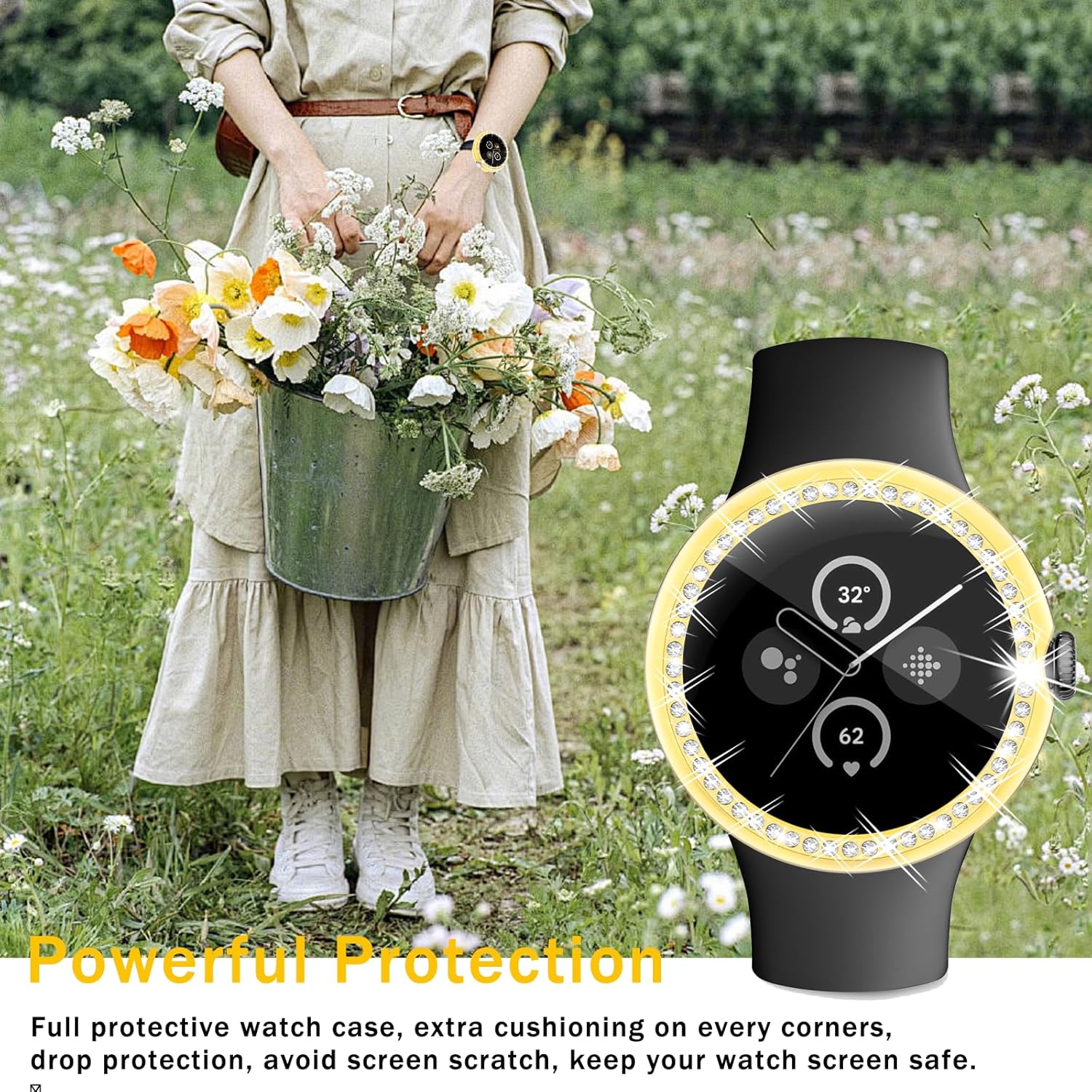 [12Pack] RICHONE Compatible with Google Pixel Watch Diamonds Bling Protective Cases, Flexible TPU Screen Protetcor Bumper for Pixel Watch Lightweight Screen Covers Smart Watch Accessories